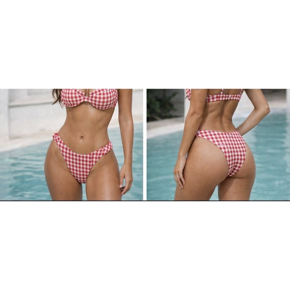 Berlook Red White Bikini Bottom Only Ruched Swimsuit Size L Large NEW